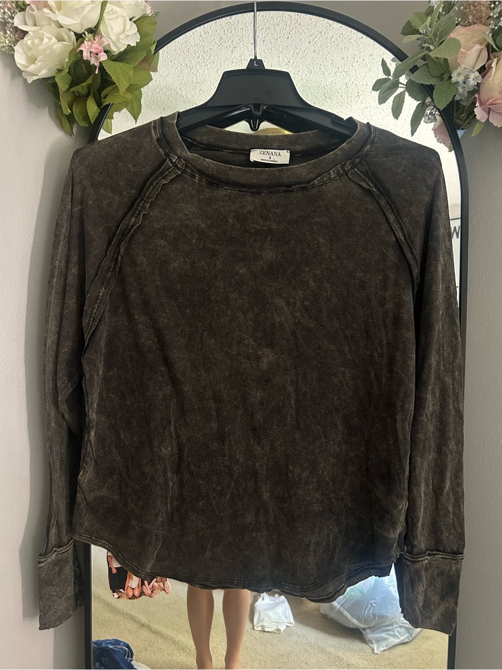 Zhenzi Washed Black Long Sleeve Crewneck Tee